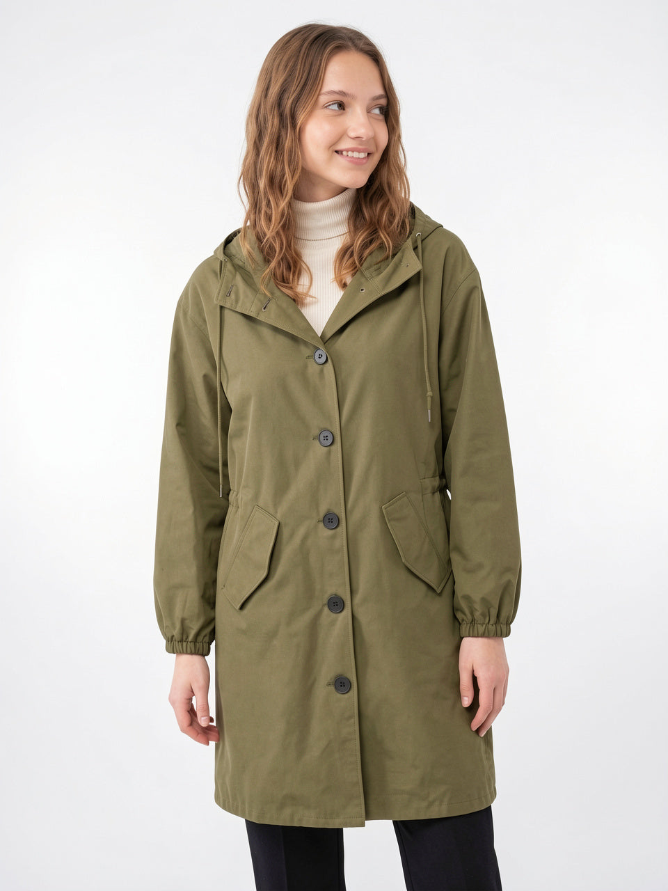 Manteau Long Imperméable Femme Trench Pluvier Poches Capuche - 5