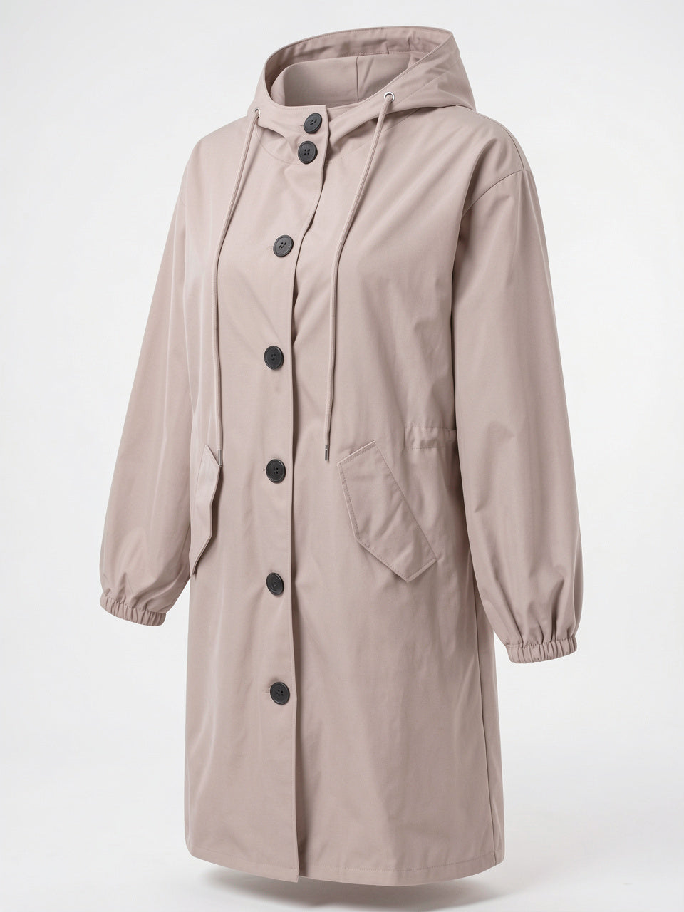 Manteau Long Imperméable Femme Trench Pluvier Poches Capuche - Gris Clair S