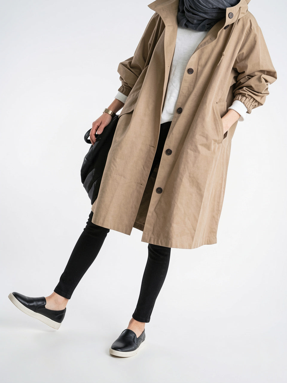 Manteau Pluie Femme Imperméable Long Capuche Respirante Oversize - Beige XS