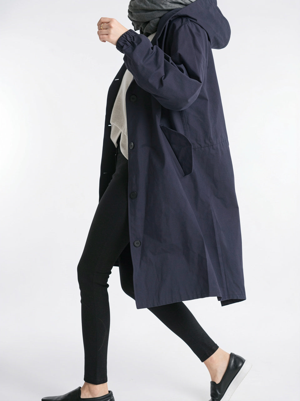 Manteau Pluie Femme Imperméable Long Capuche Respirante Oversize - Bleu Marine XS