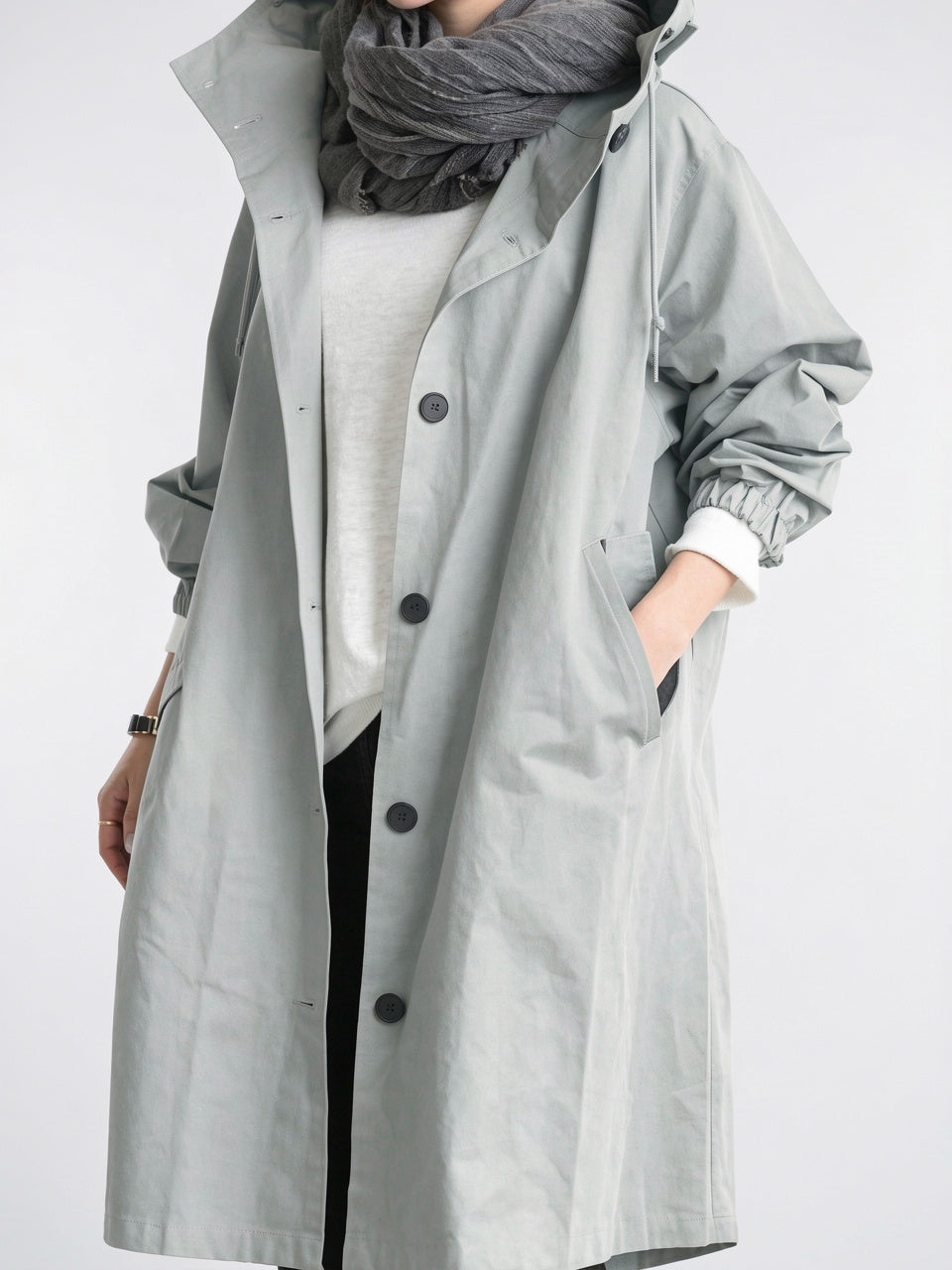 Manteau Pluie Femme Imperméable Long Capuche Respirante Oversize - Gris XS