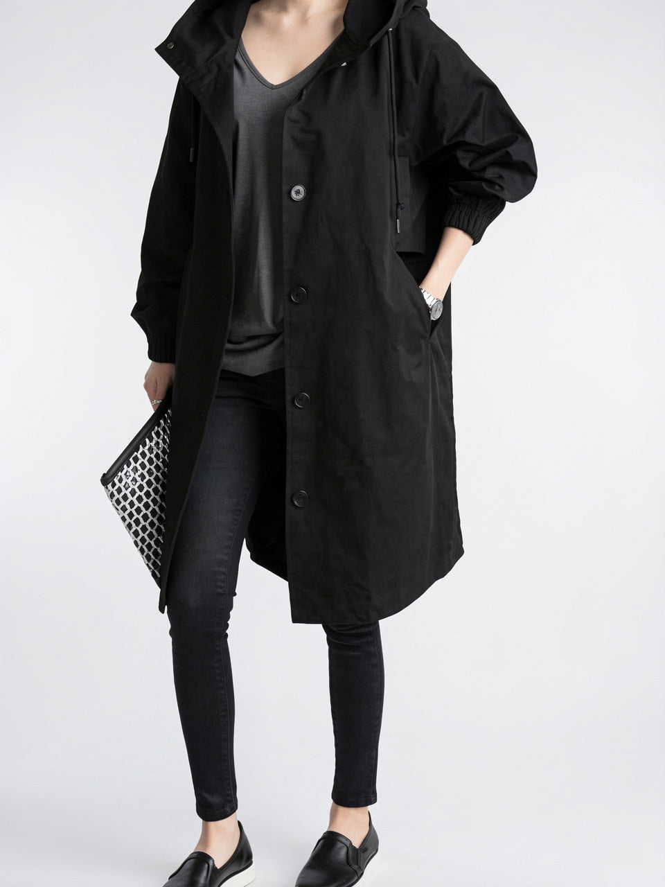 Manteau Pluie Femme Imperméable Long Capuche Respirante Oversize - Noir XS