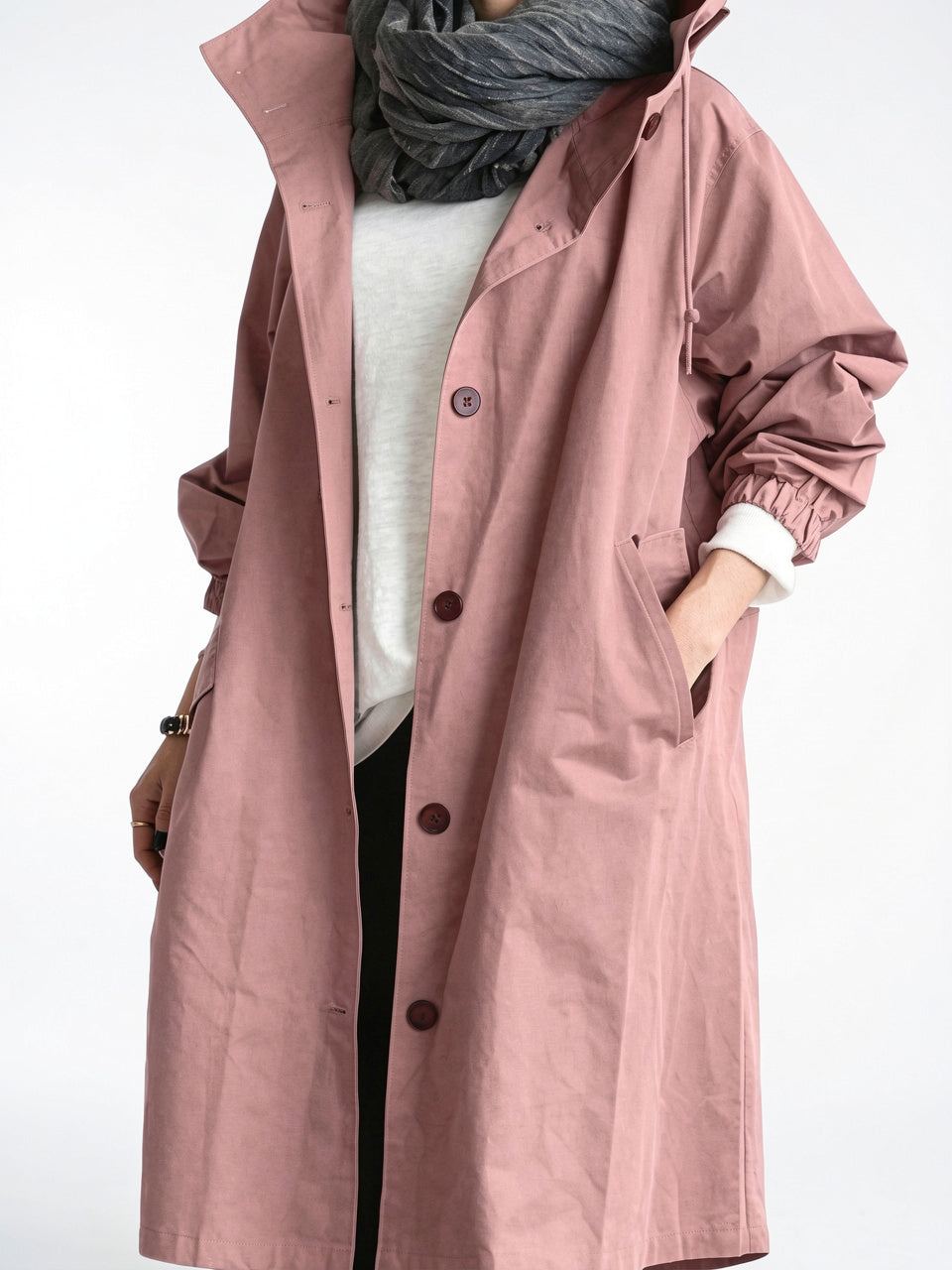Manteau Pluie Femme Imperméable Long Capuche Respirante Oversize - Rose XS