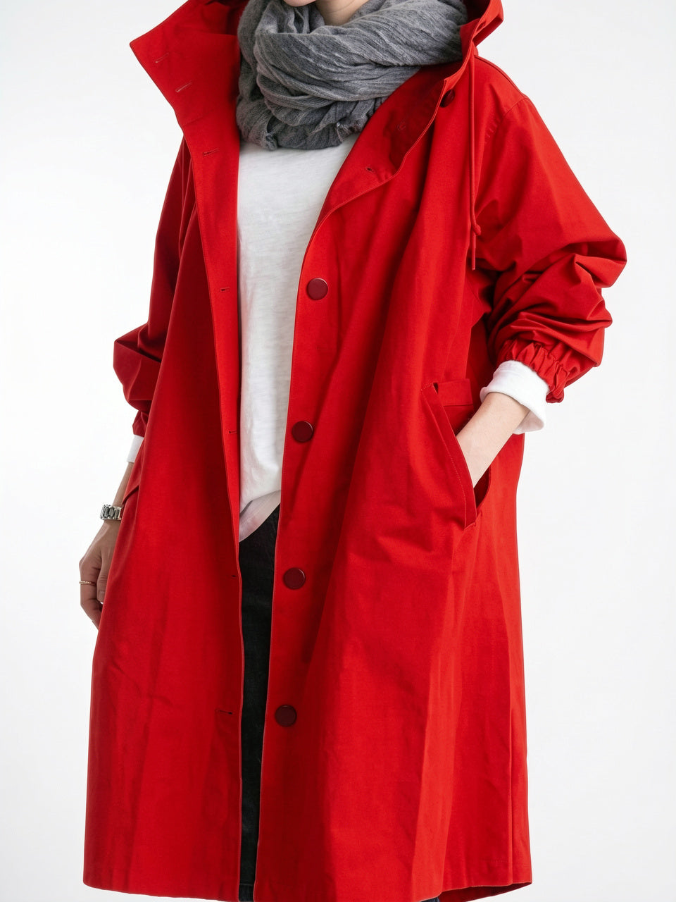 Manteau Pluie Femme Imperméable Long Capuche Respirante Oversize - Rouge XS