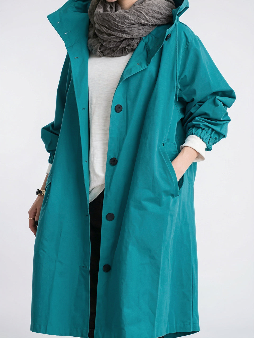 Manteau Pluie Femme Imperméable Long Capuche Respirante Oversize - Turquoise XS