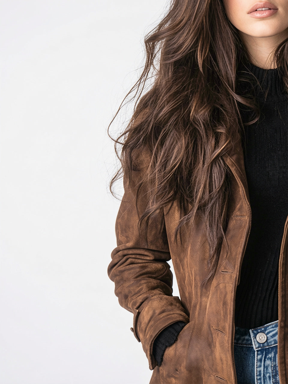 Manteau Trench en Suède Vintage Longue Femme Automne - 2