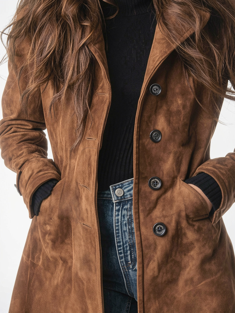 Manteau Trench en Suède Vintage Longue Femme Automne - 3