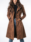 Manteau Trench en Suède Vintage Longue Femme Automne - Marron S