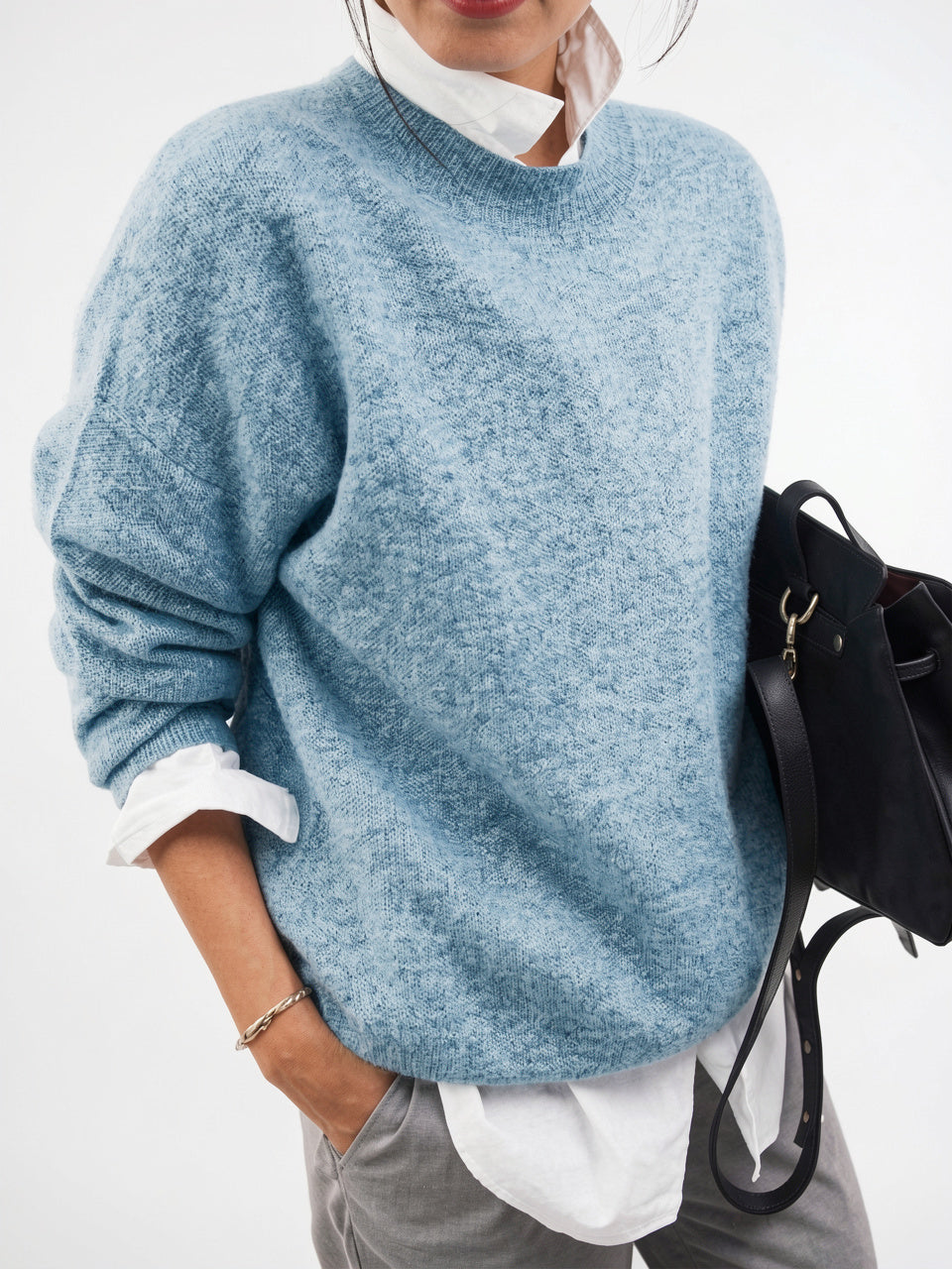 Pull Femme Ample Cachemire Automne Tricot Confortable Doux - Bleu S