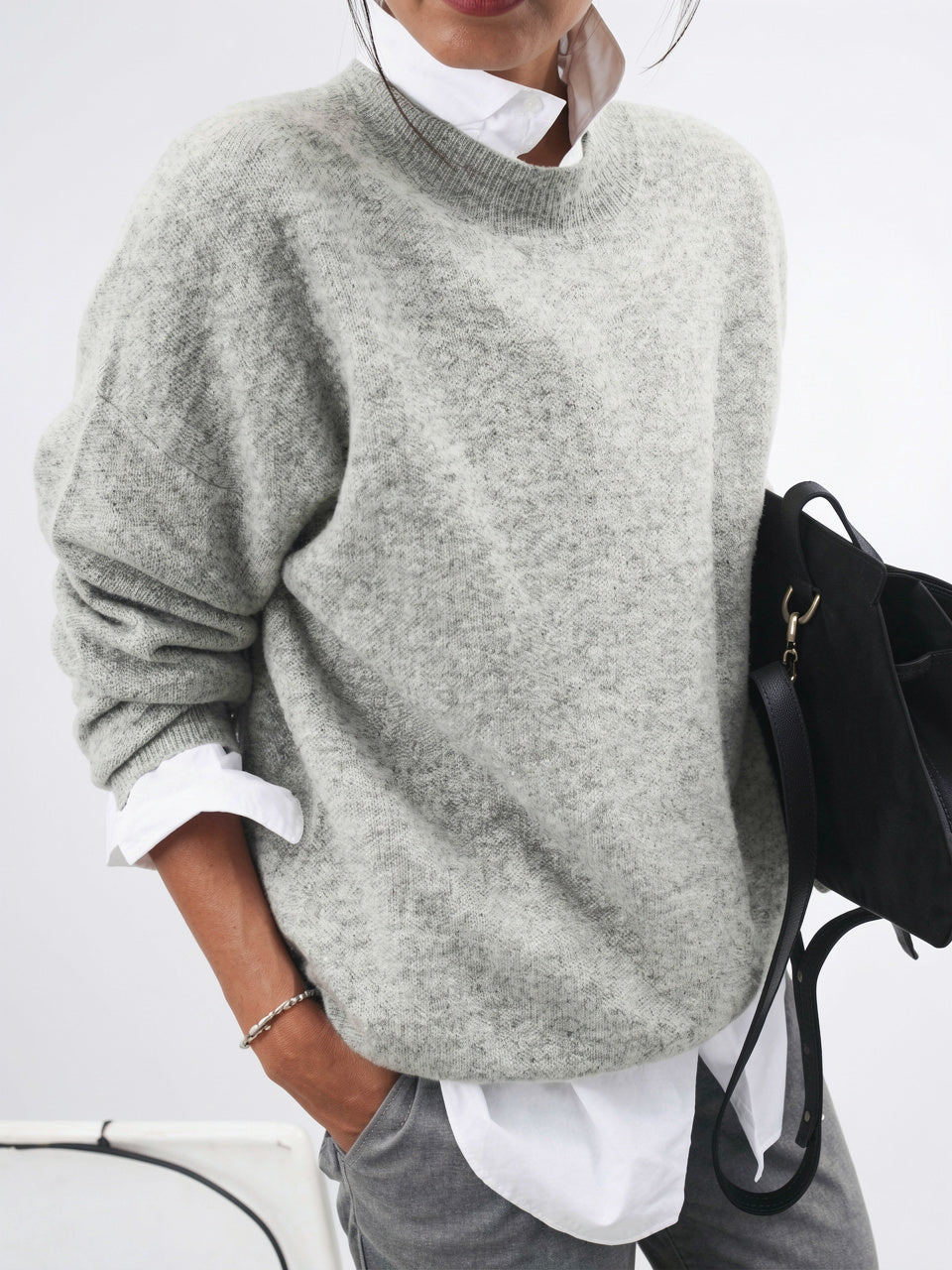 Pull Femme Ample Cachemire Automne Tricot Confortable Doux - Gris S