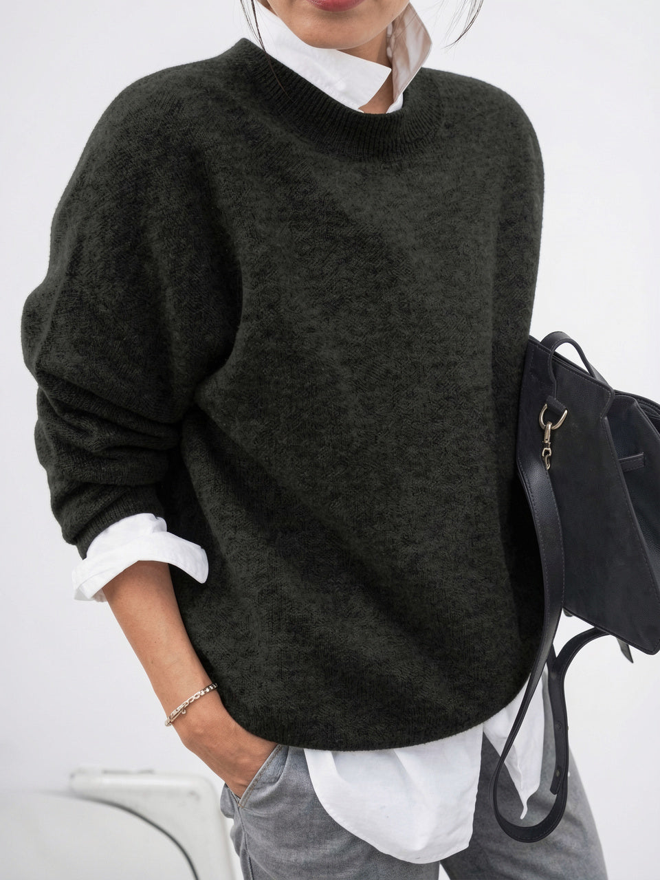 Pull Femme Ample Cachemire Automne Tricot Confortable Doux - Noir S