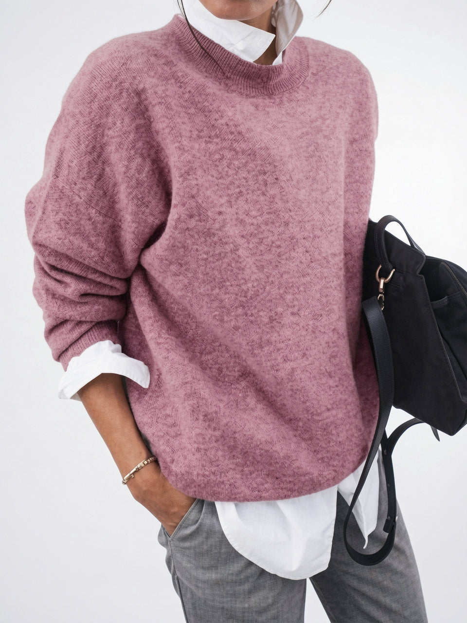 Pull Femme Ample Cachemire Automne Tricot Confortable Doux - Rose S