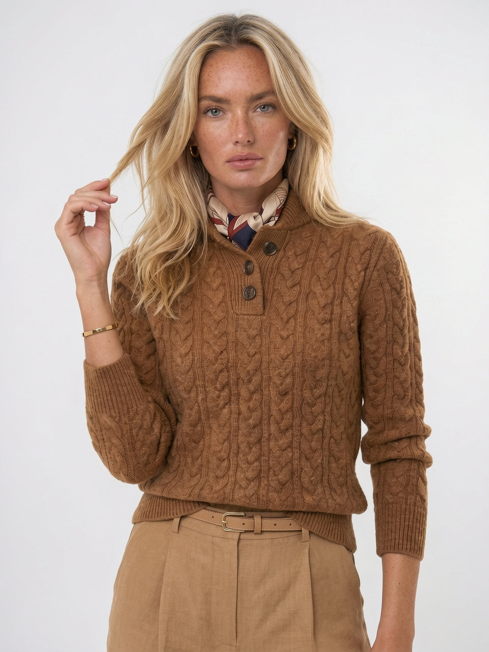 Pull Femme Cachemire Boutonné Col Tricot - 13