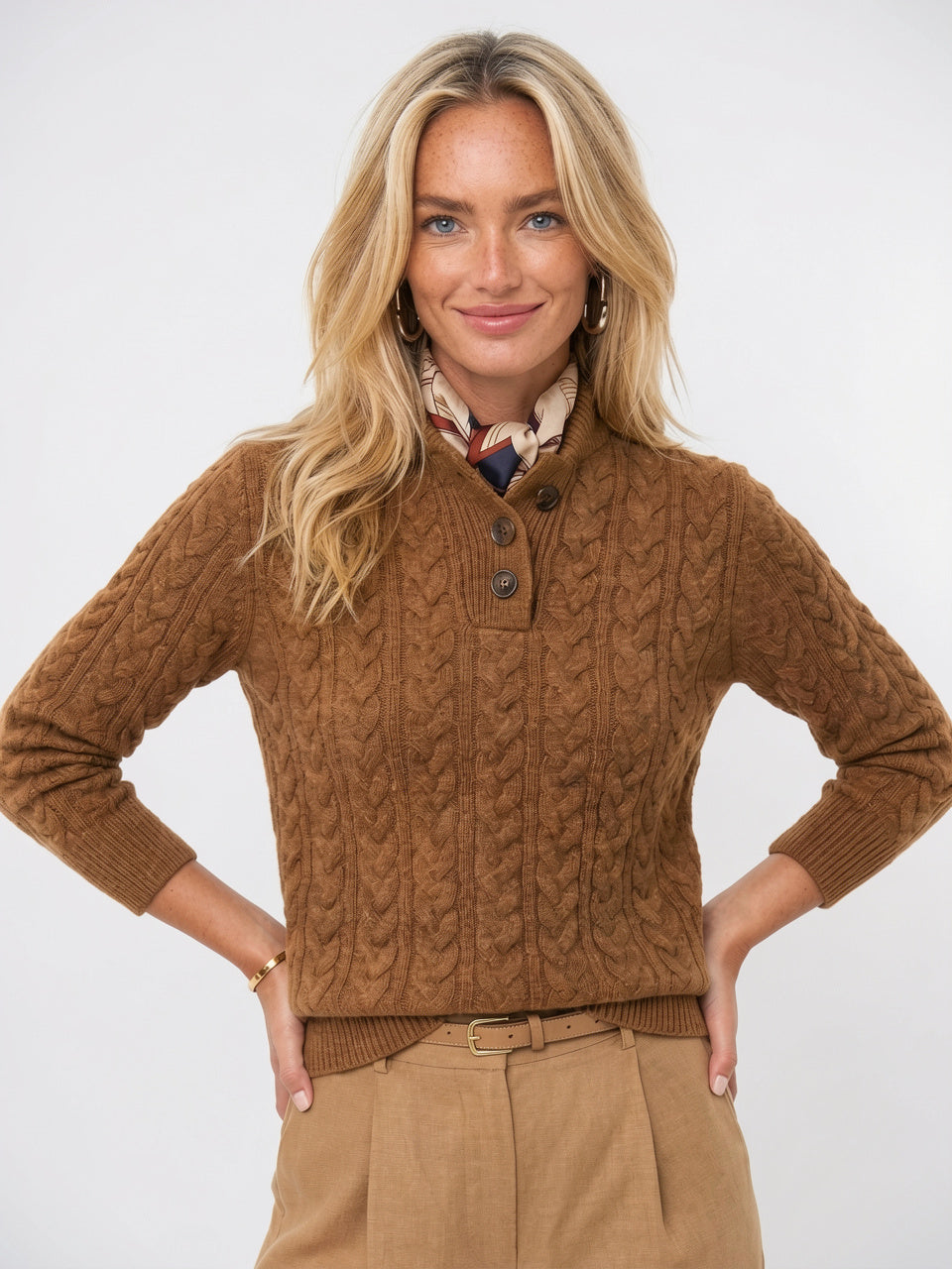 Pull Femme Cachemire Boutonné Col Tricot - 15