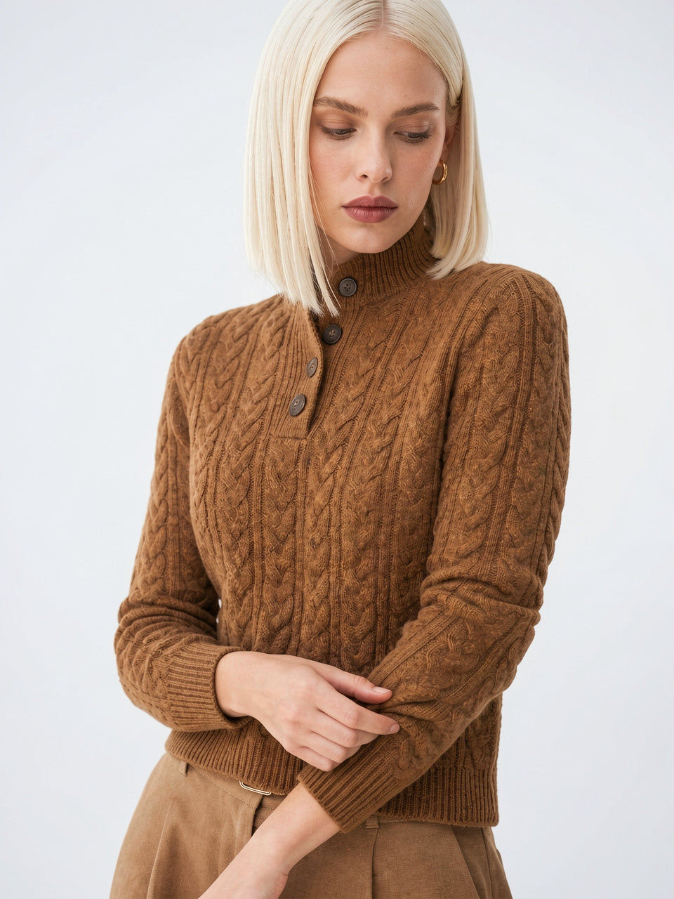 Pull Femme Cachemire Boutonné Col Tricot - 2