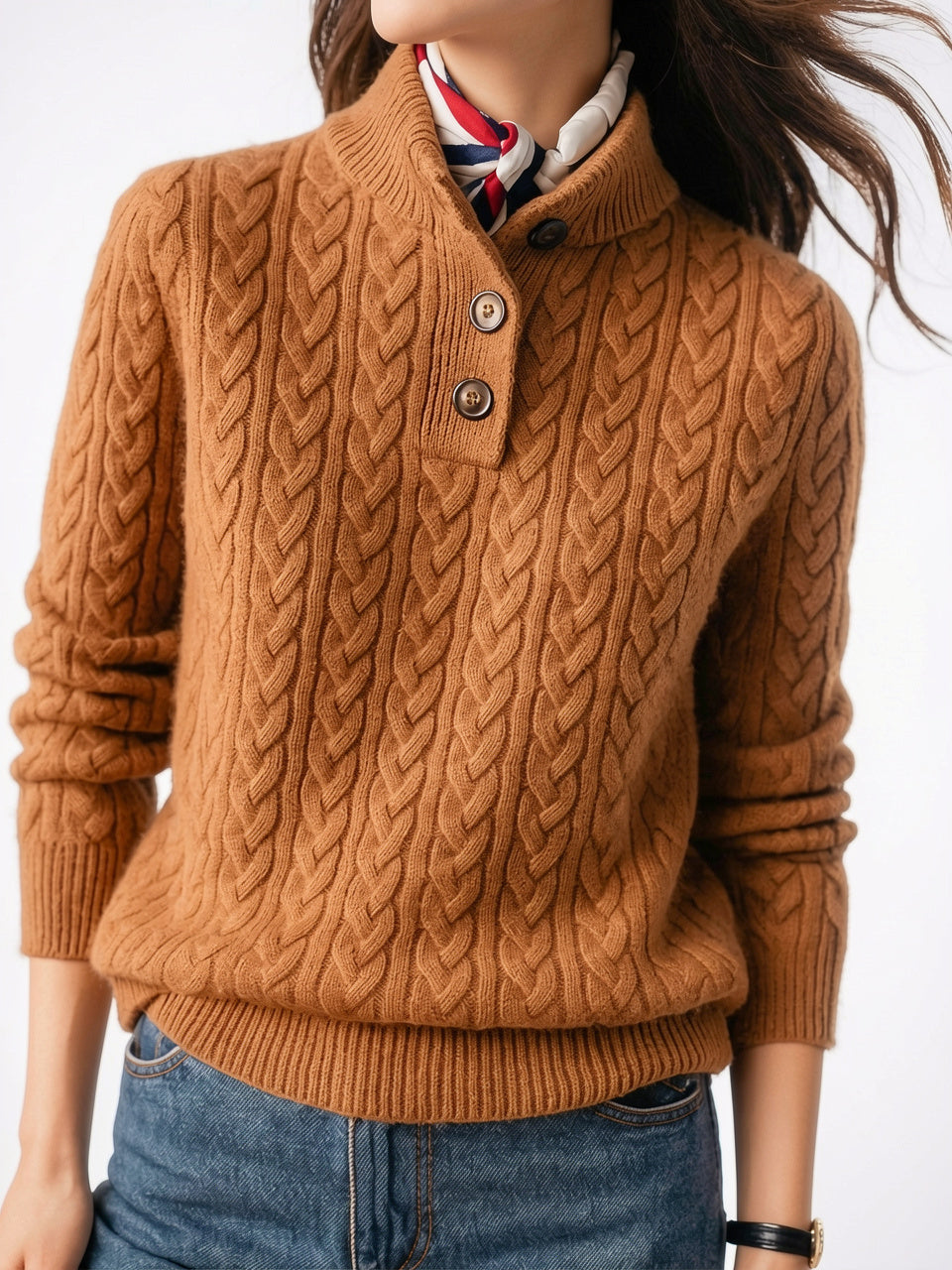 Pull Femme Cachemire Boutonné Col Tricot - 25