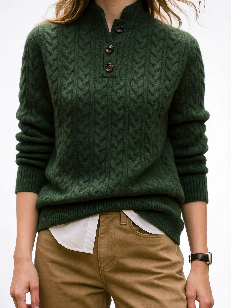 Pull Femme Cachemire Boutonné Col Tricot - 26