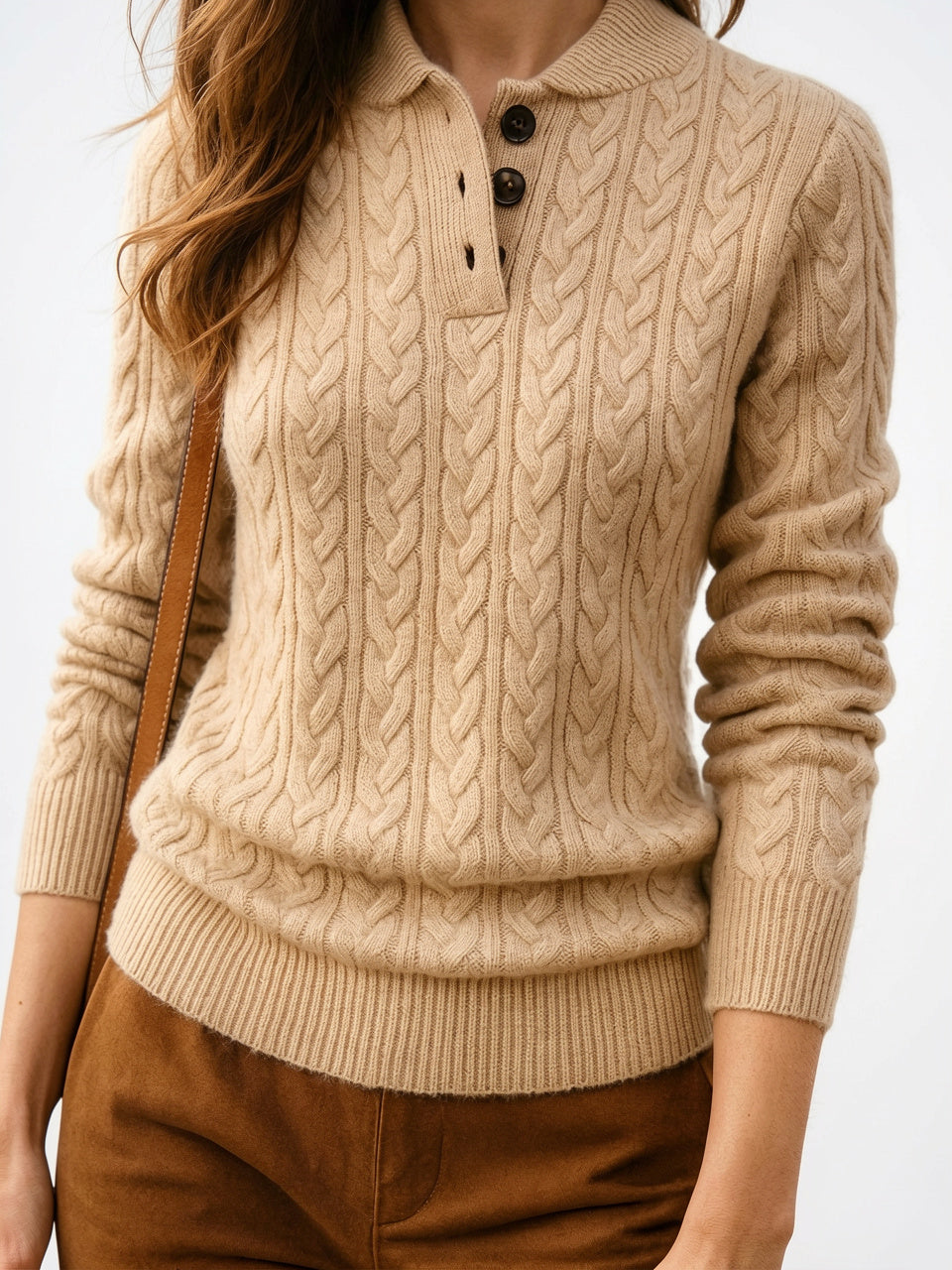 Pull Femme Cachemire Boutonné Col Tricot - 27