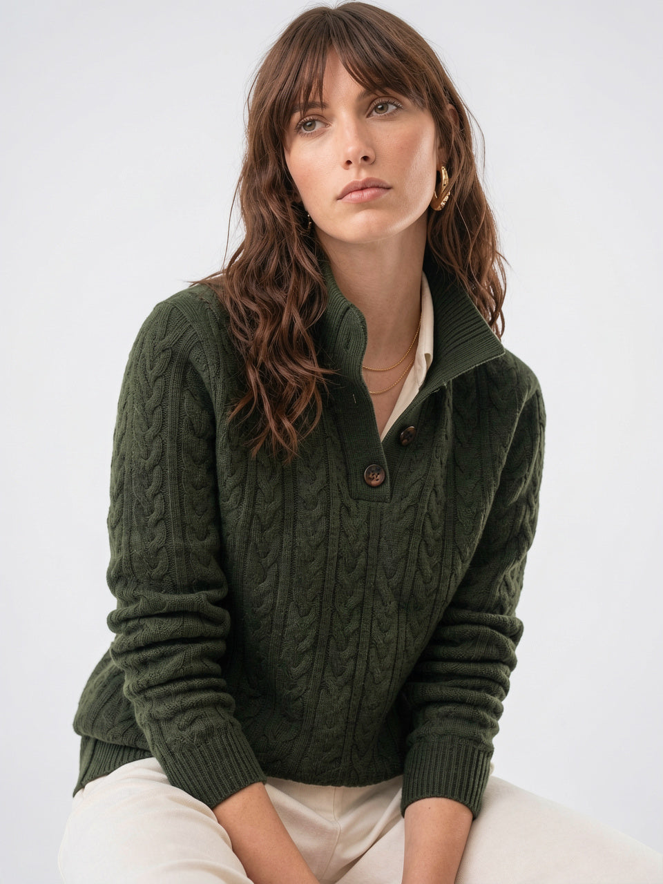 Pull Femme Cachemire Boutonné Col Tricot - 5