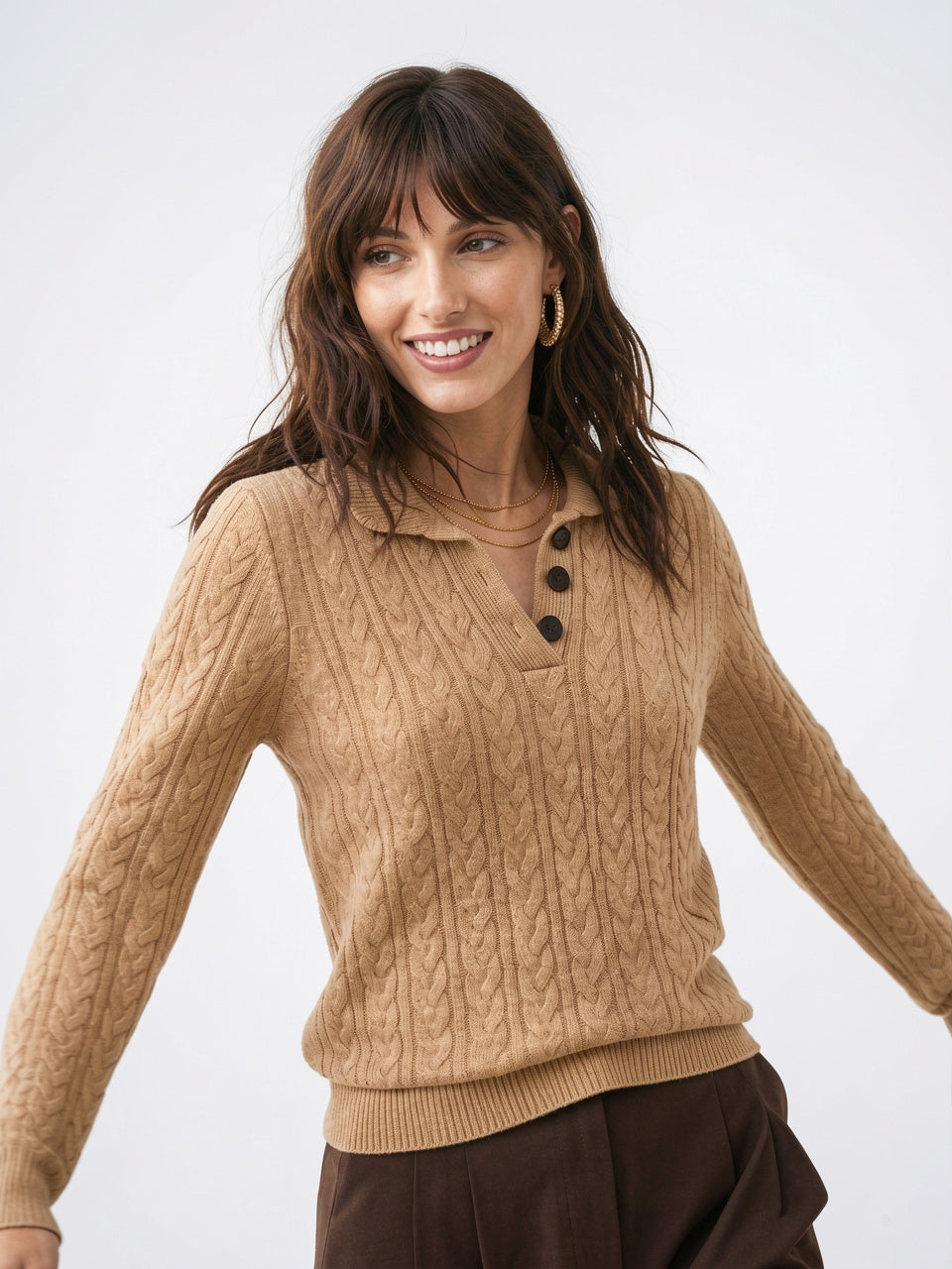 Pull Femme Cachemire Boutonné Col Tricot - 7