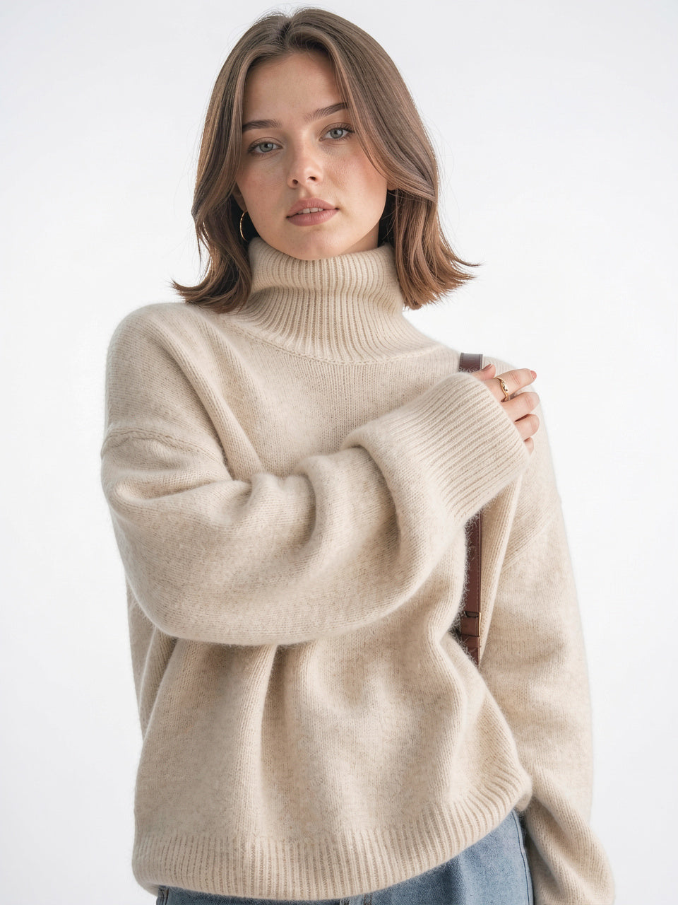 Pull Femme Cachemire Col Roulé Oversize Maille Tricot - 10
