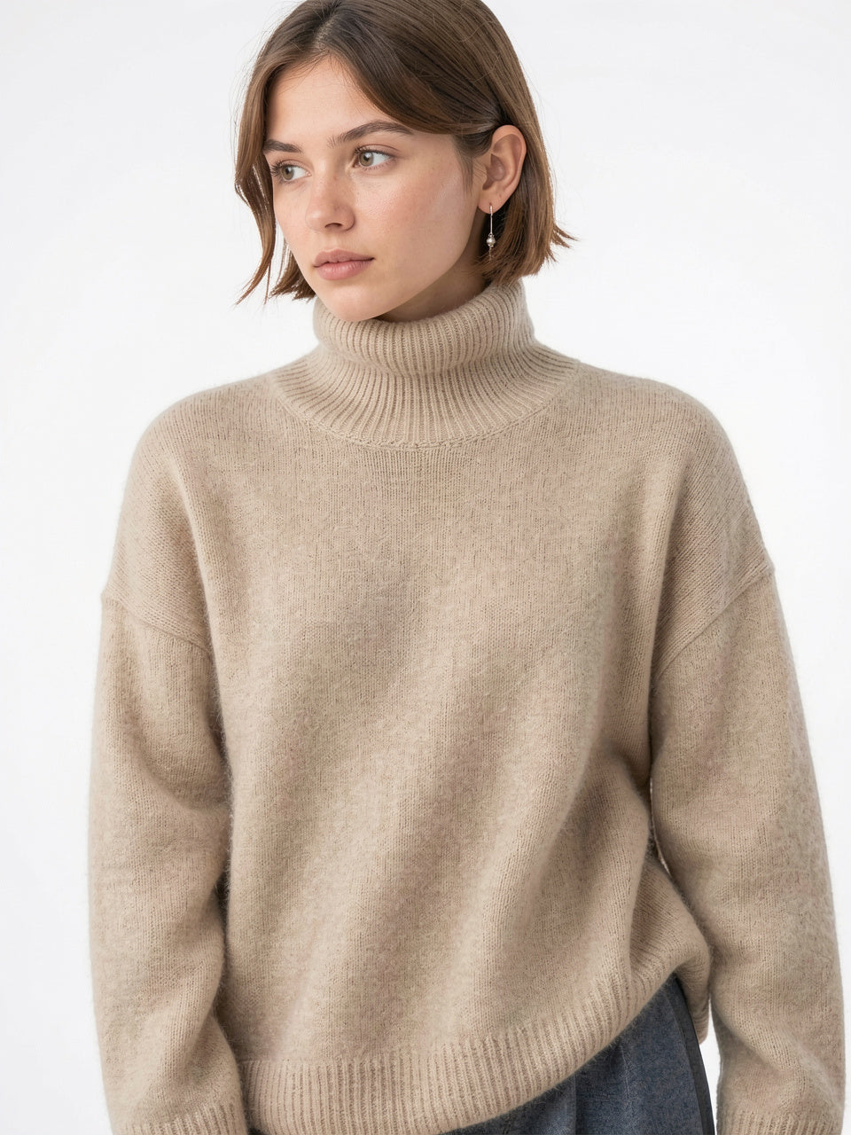 Pull Femme Cachemire Col Roulé Oversize Maille Tricot - 3