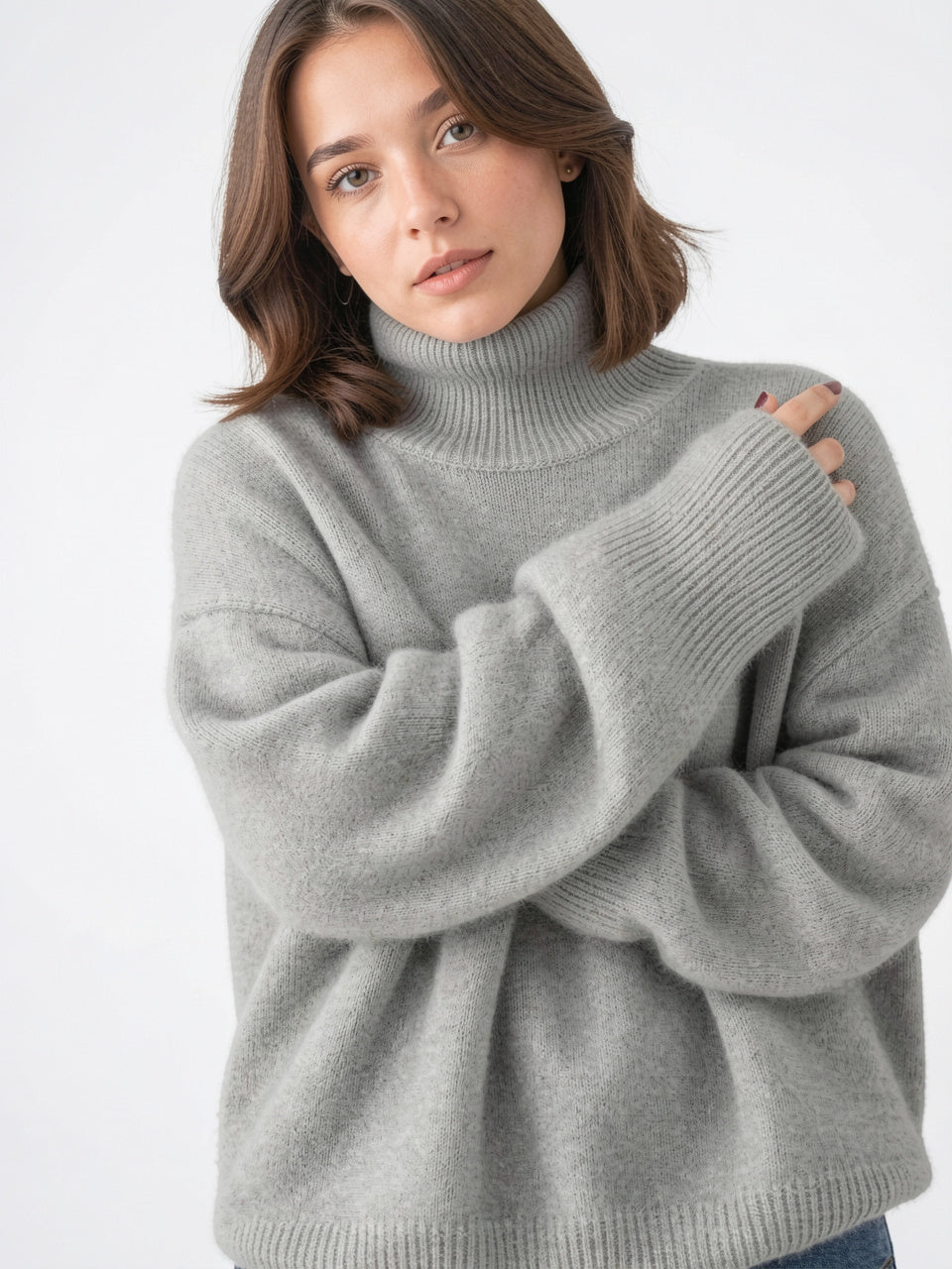 Pull Femme Cachemire Col Roulé Oversize Maille Tricot - 6