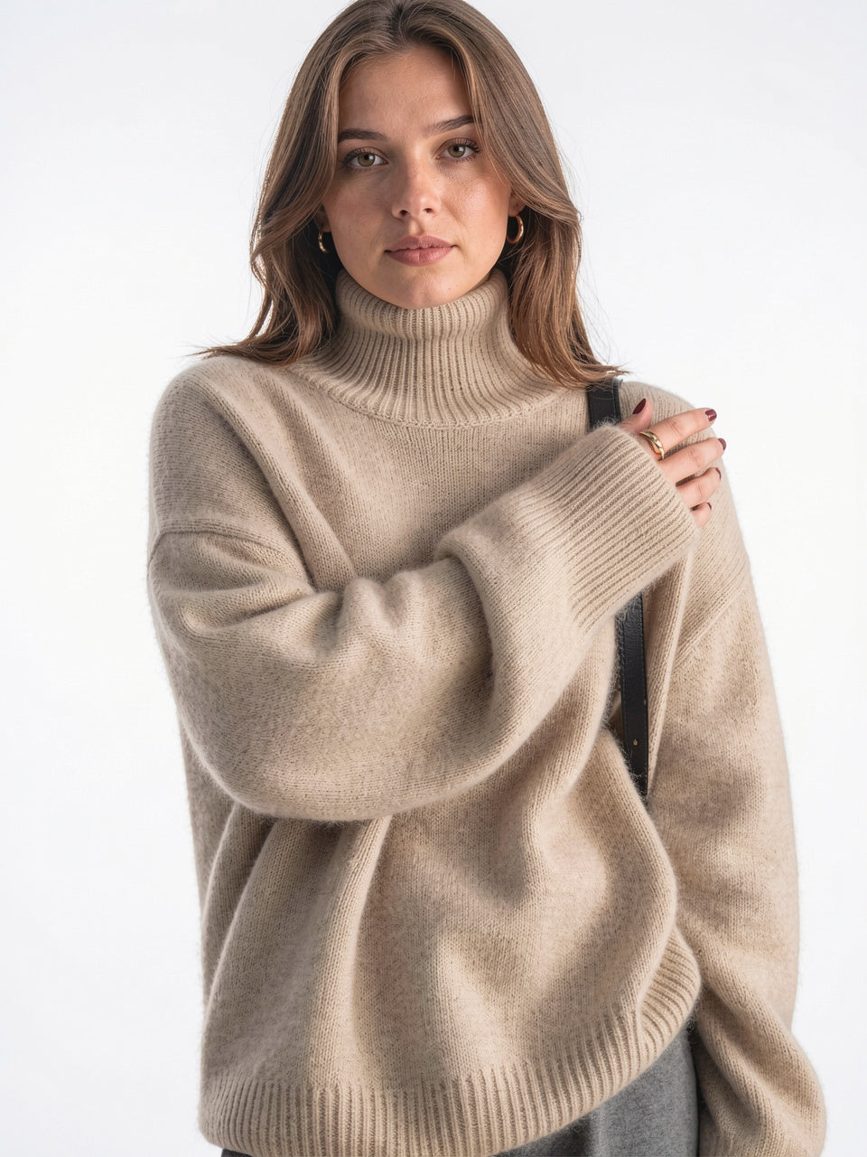 Pull Femme Cachemire Col Roulé Oversize Maille Tricot - 7