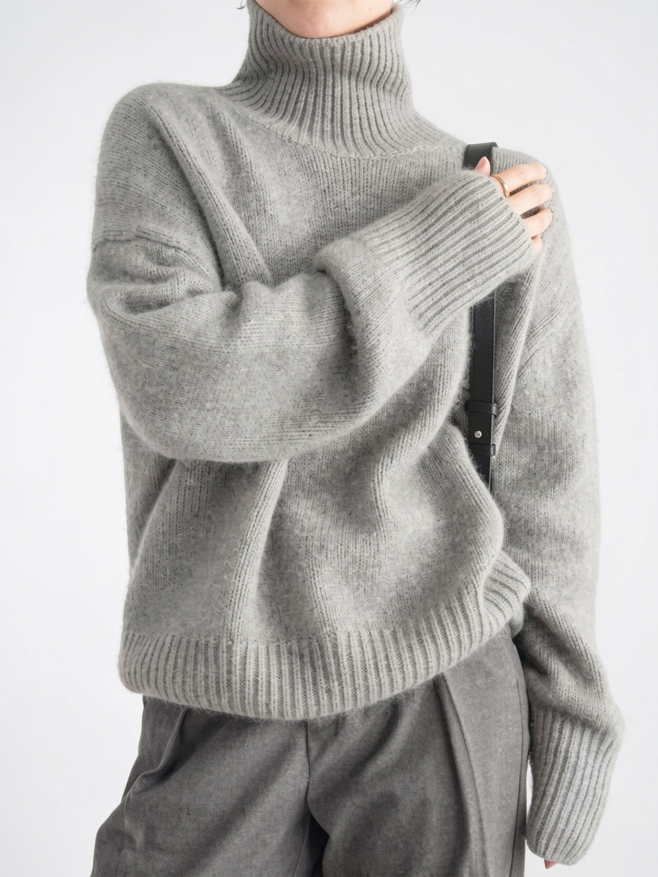Pull Femme Cachemire Col Roulé Tricot Hiver - Gris S