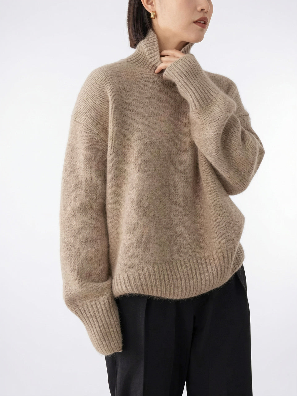 Pull Femme Cachemire Col Roulé Tricot Hiver - Kaki S
