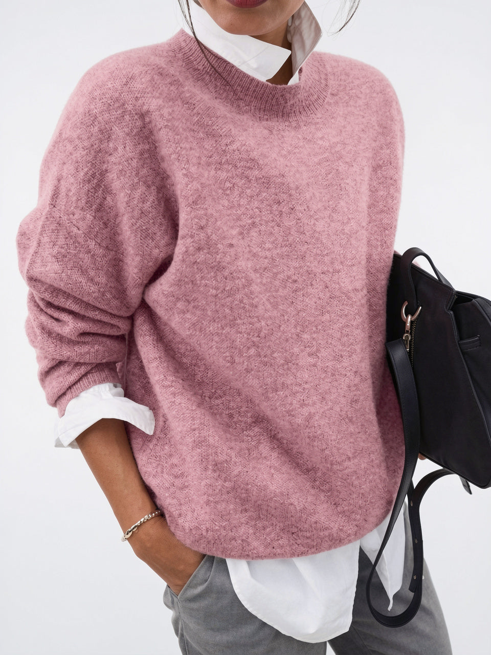 Pull Femme Cachemire Tricot Col Rond Élégante Coupe - 1