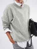 Pull Femme Cachemire Tricot Col Rond Élégante Coupe - Gris XS