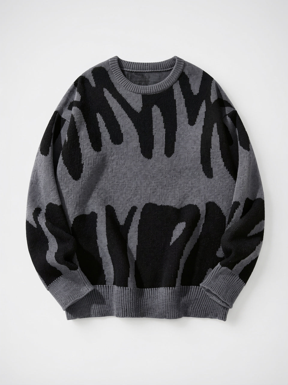 Pull Homme Tricot Motif Abstrait Col Rond Maille - 3