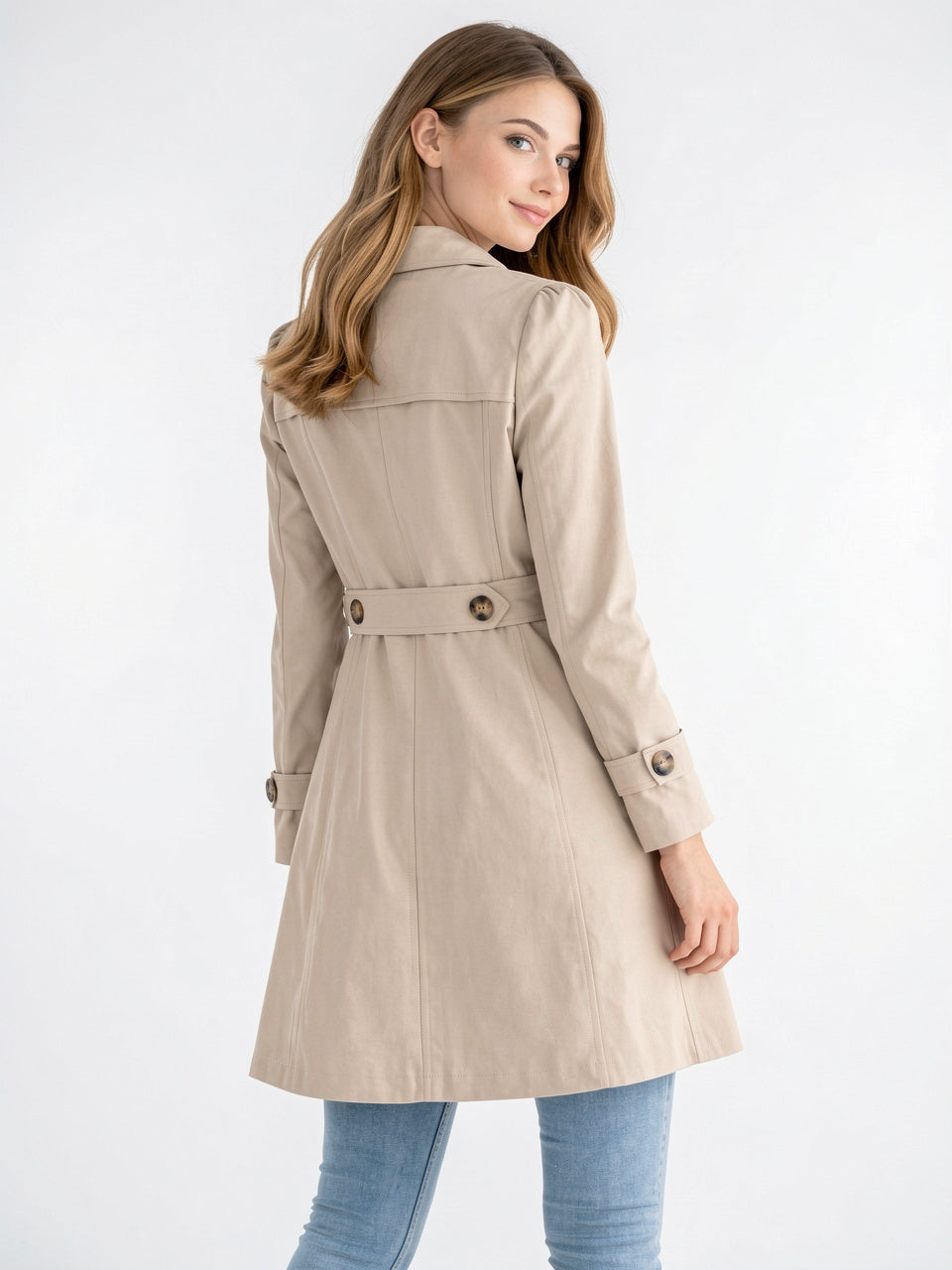 Trench Femme Mi-Longue Boutonnage Revers Col Manteau Pluie - 5