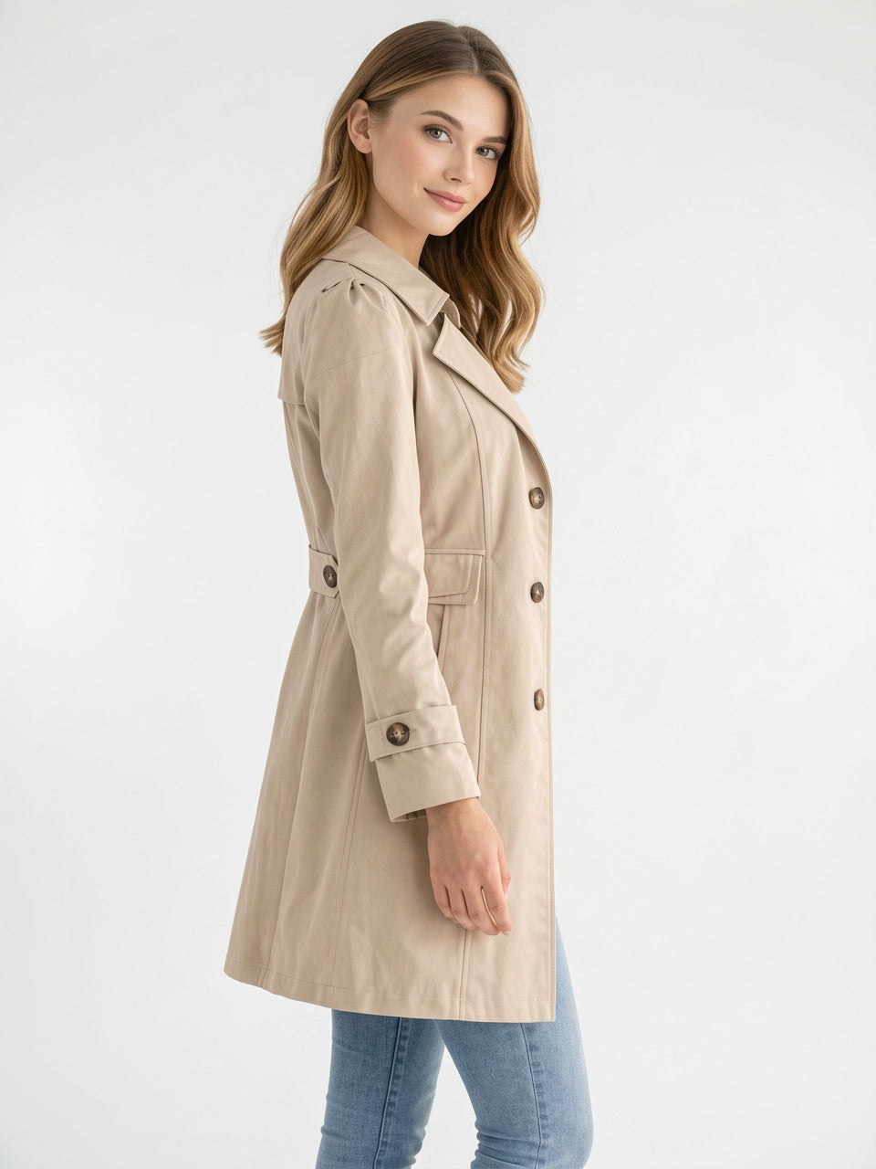 Trench Femme Mi-Longue Boutonnage Revers Col Manteau Pluie - 6