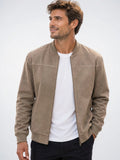 Veste Bomber Suédine Classique Cuir Végan Automne Zippée - Beige S