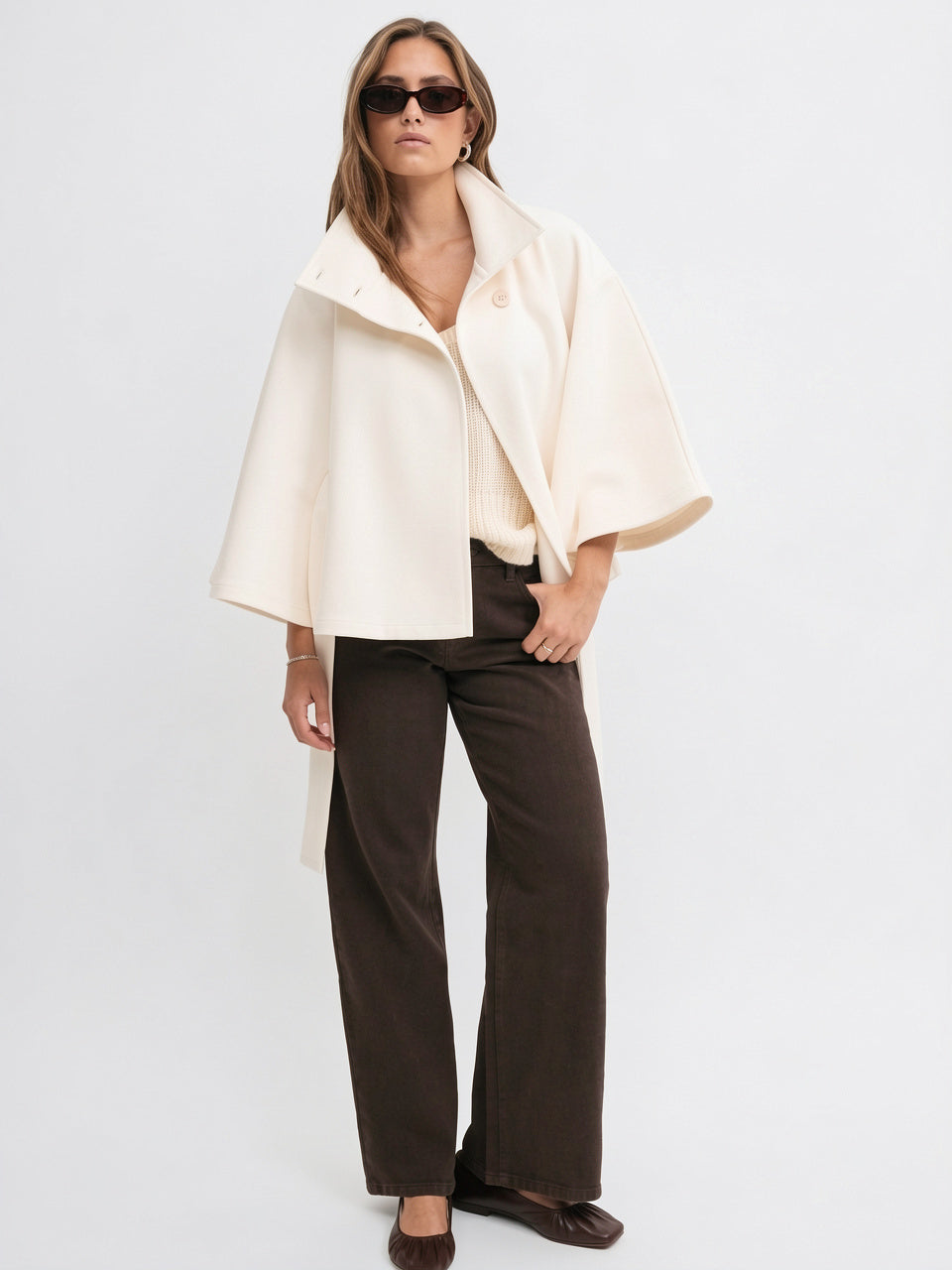 Veste Cape Manteau Femme Grand Col Ceinture Hiver - 1