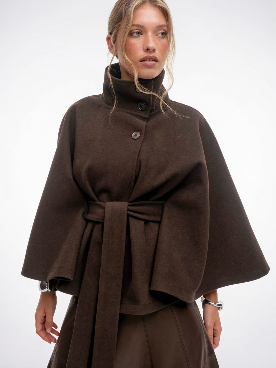 Veste Cape Manteau Femme Grand Col Ceinture Hiver - 13