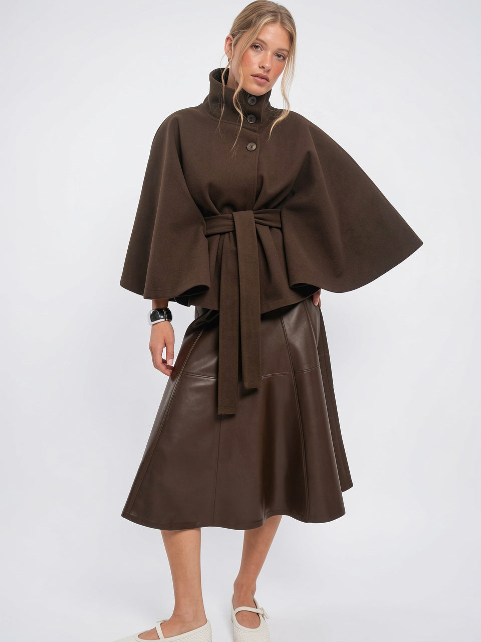 Veste Cape Manteau Femme Grand Col Ceinture Hiver - 15