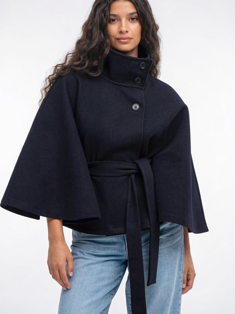 Veste Cape Manteau Femme Grand Col Ceinture Hiver - 17