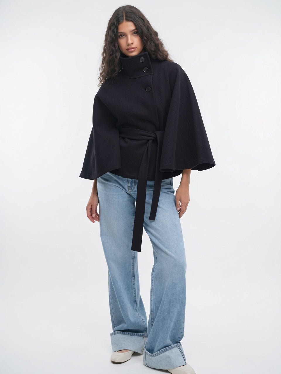 Veste Cape Manteau Femme Grand Col Ceinture Hiver - 18