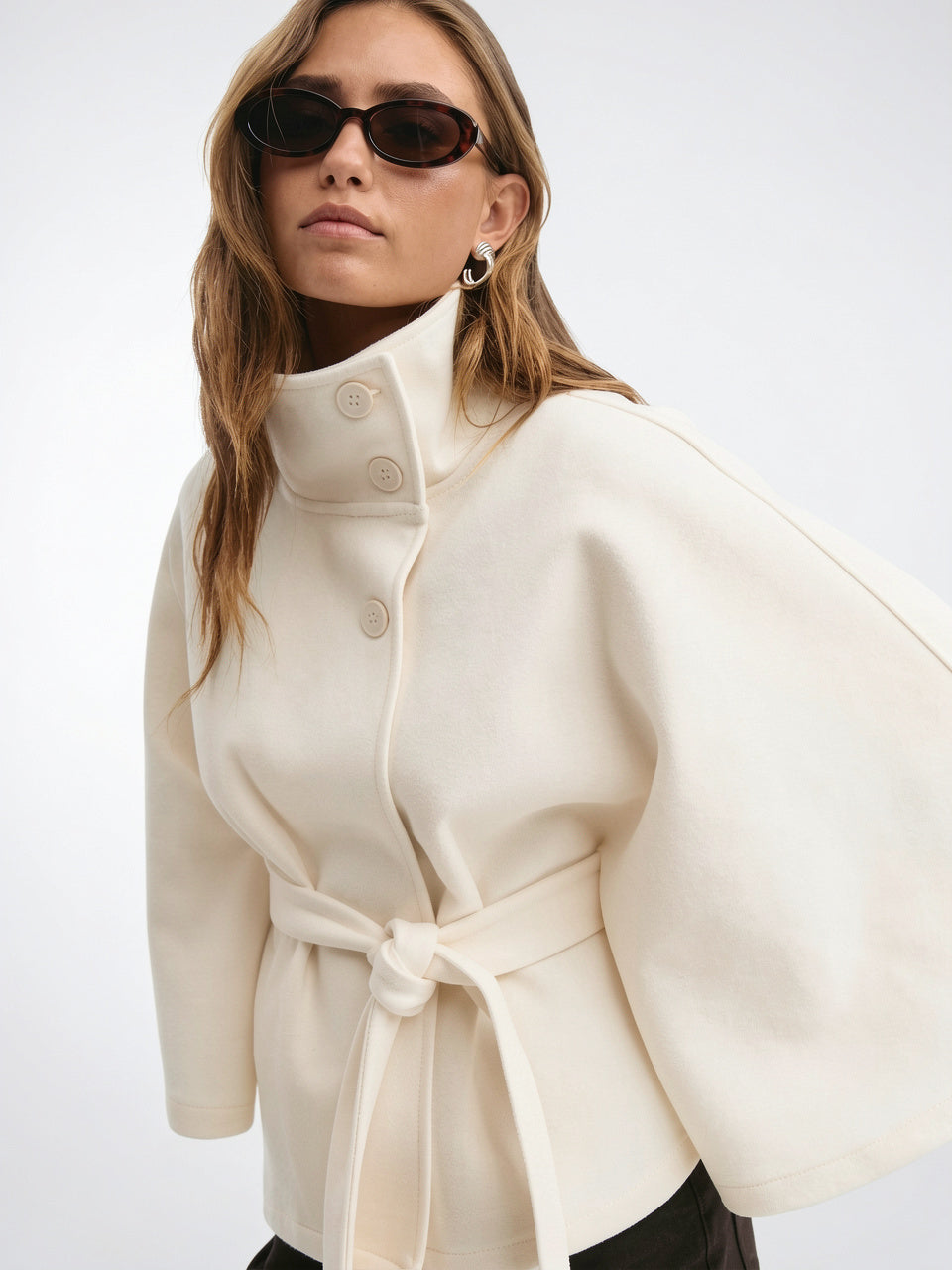 Veste Cape Manteau Femme Grand Col Ceinture Hiver - 2