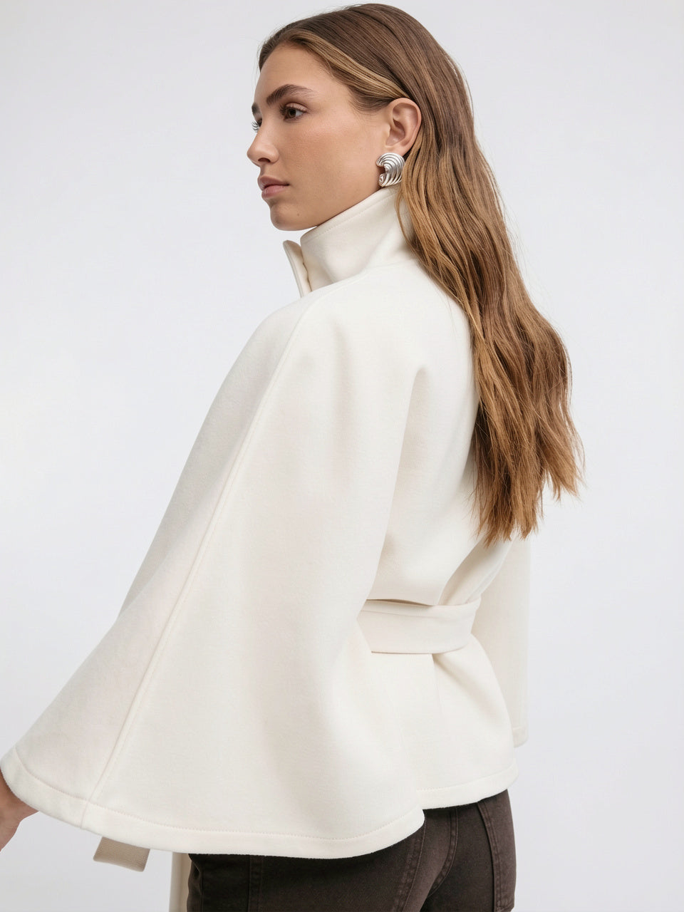 Veste Cape Manteau Femme Grand Col Ceinture Hiver - 3