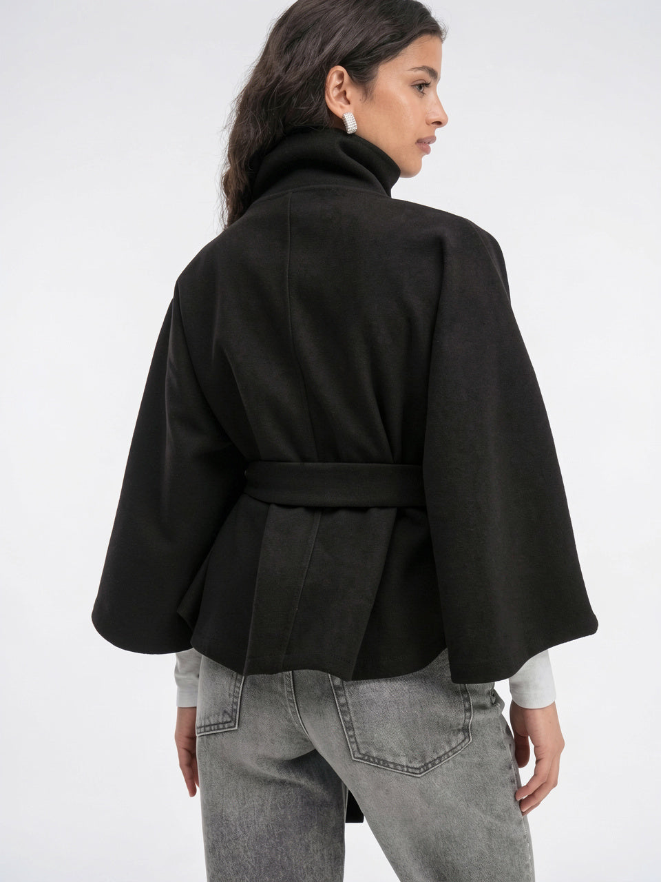 Veste Cape Manteau Femme Grand Col Ceinture Hiver - 5