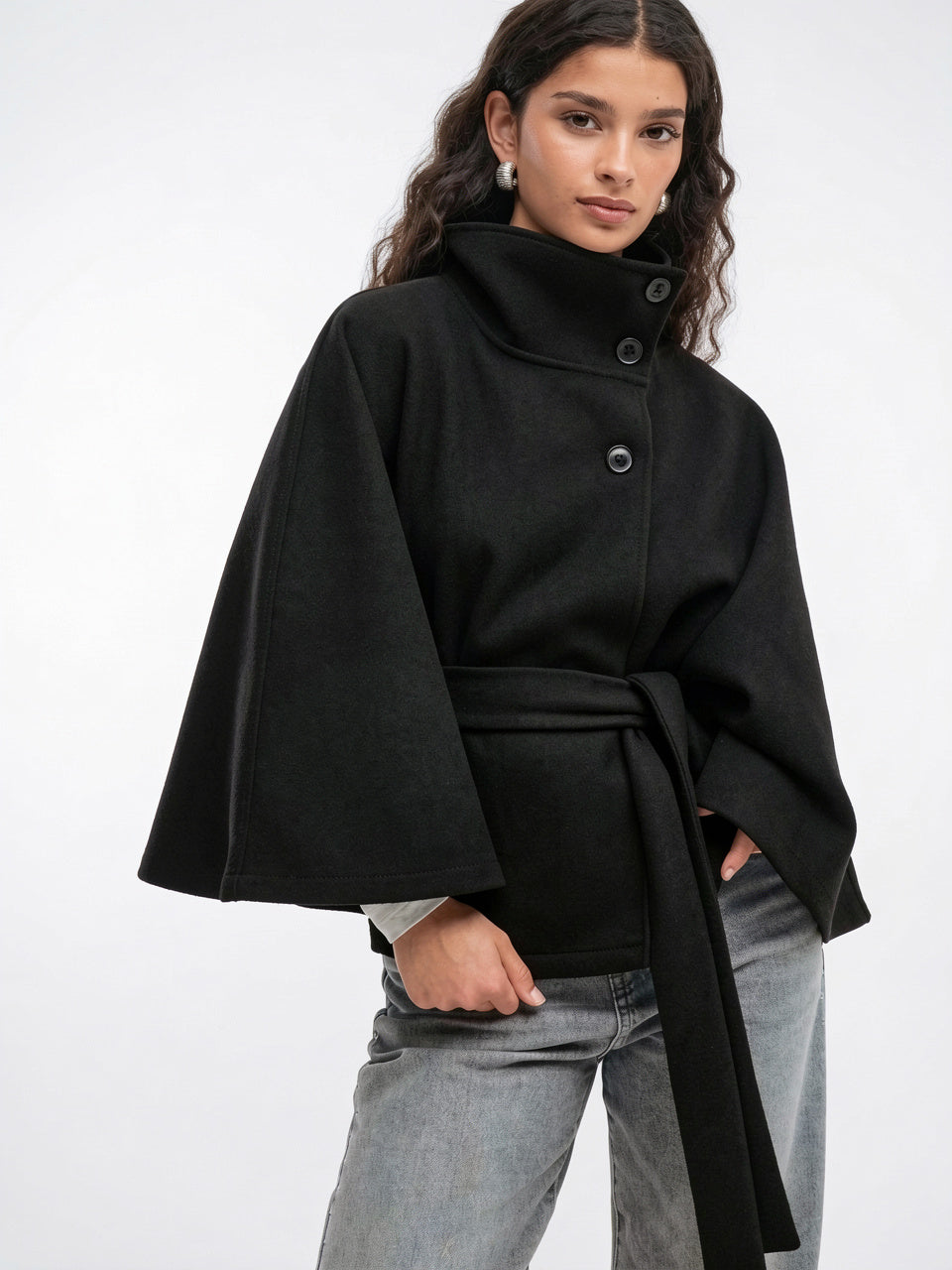 Veste Cape Manteau Femme Grand Col Ceinture Hiver - 6