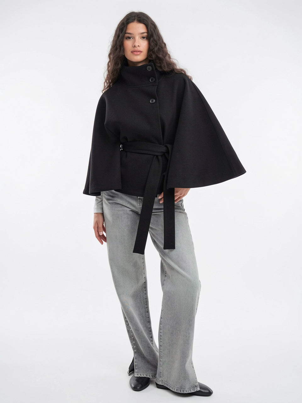 Veste Cape Manteau Femme Grand Col Ceinture Hiver - 7
