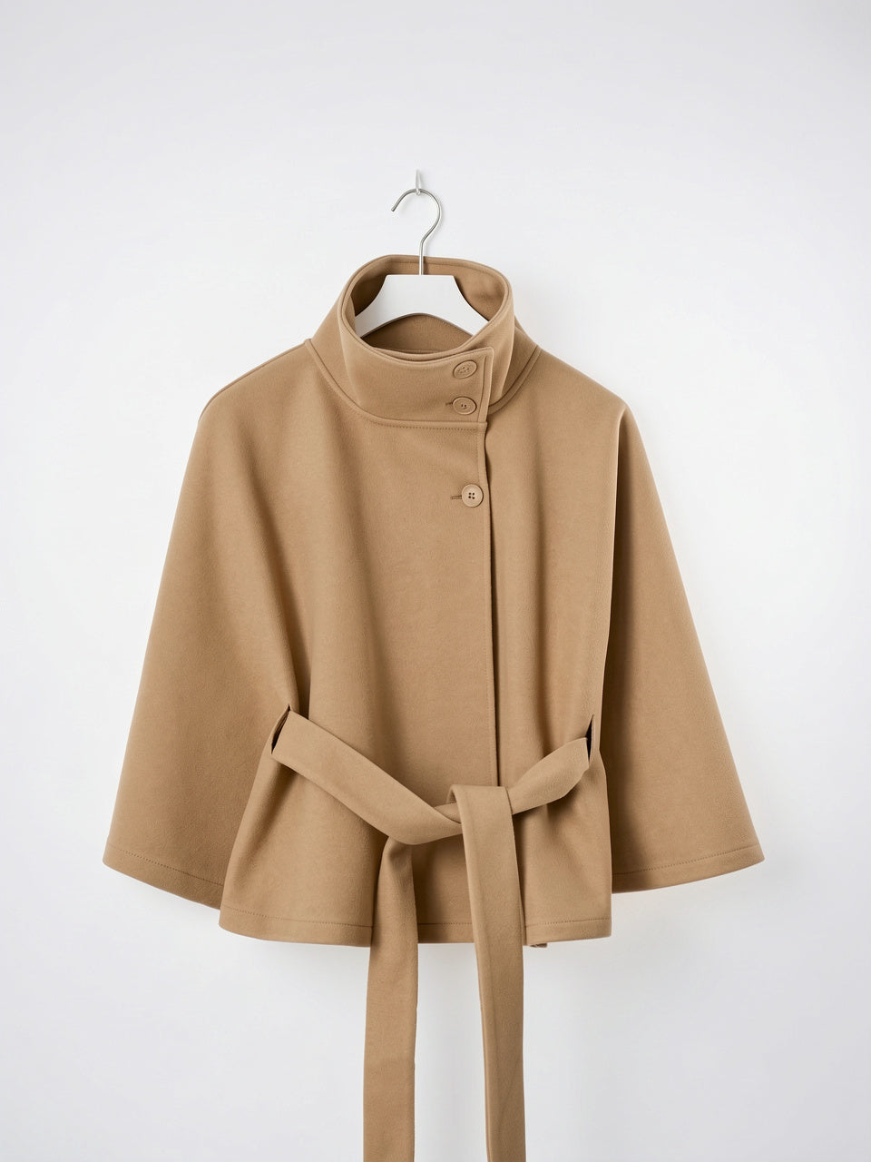 Veste Cape Manteau Femme Grand Col Ceinture Hiver - Beige S