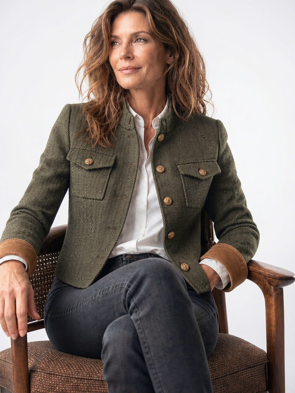 Veste Courte Structurée Contraste Garniture Femme Col - 10