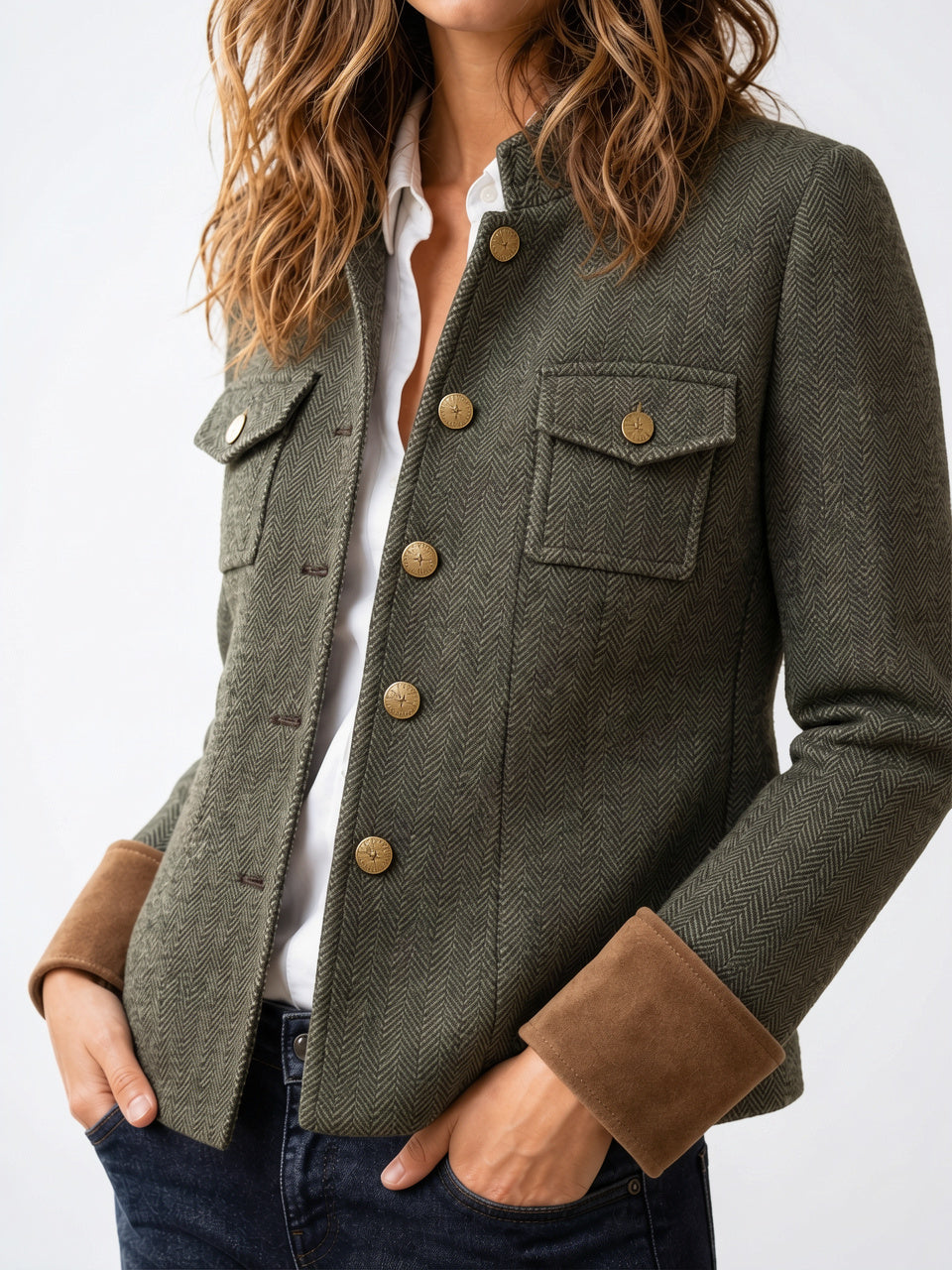 Veste Courte Structurée Contraste Garniture Femme Col - 5