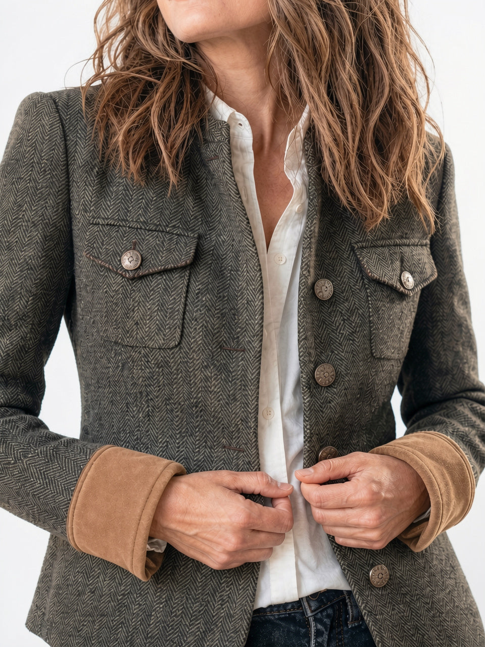 Veste Courte Structurée Contraste Garniture Femme Col - 6